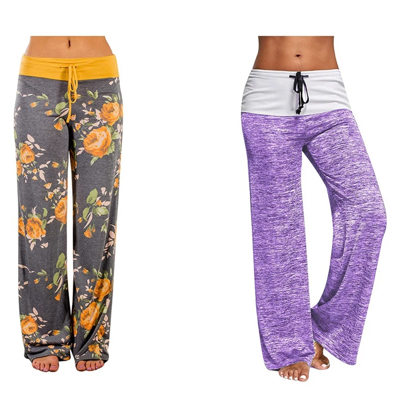

Женские брюки-джоггеры ELOS-2 Pcs, спортивные брюки для йоги, брюки с широкими штанинами XL, желтые и фиолетовые