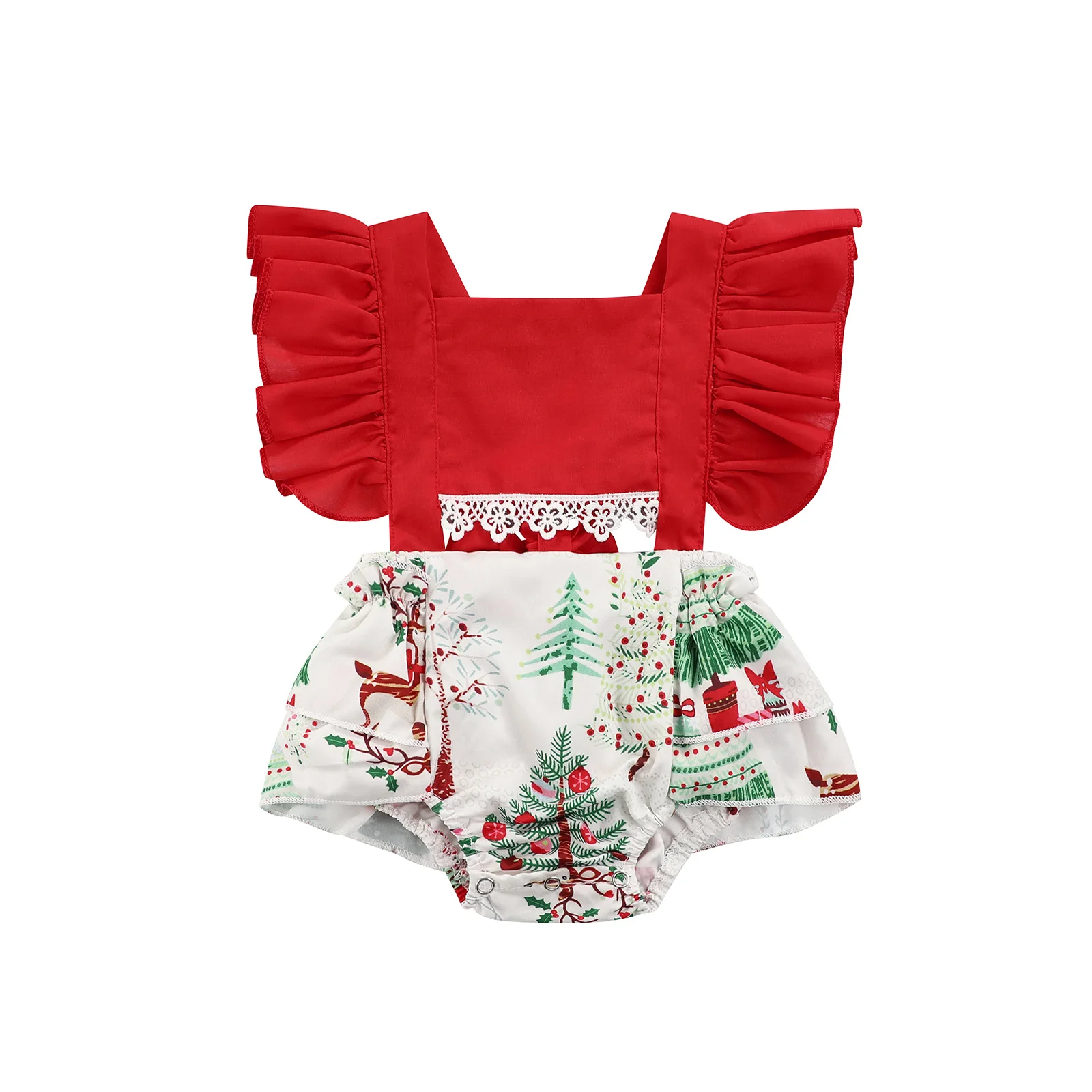 

Одежда для новорожденных девочек Повседневный комбинезон с рукавами-летячими рукавами мультяшный Рождественский комбинезон с прострочко...