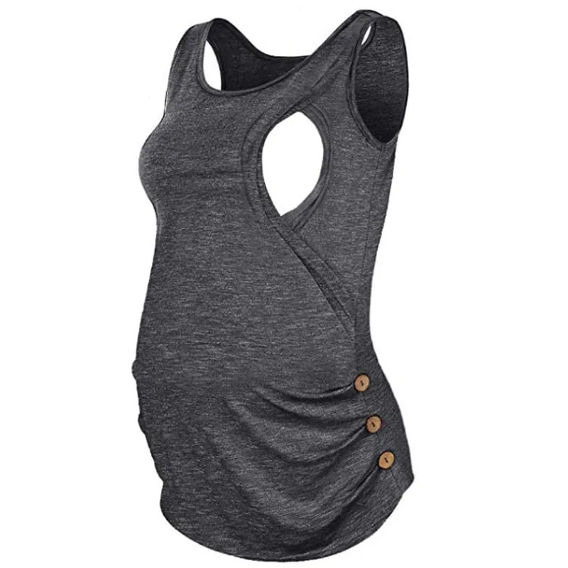 

Pregnant women sleeveless T-shirt tops button breastfeeding clothes fashion vest maternity tops breastfeeding clothes T0702