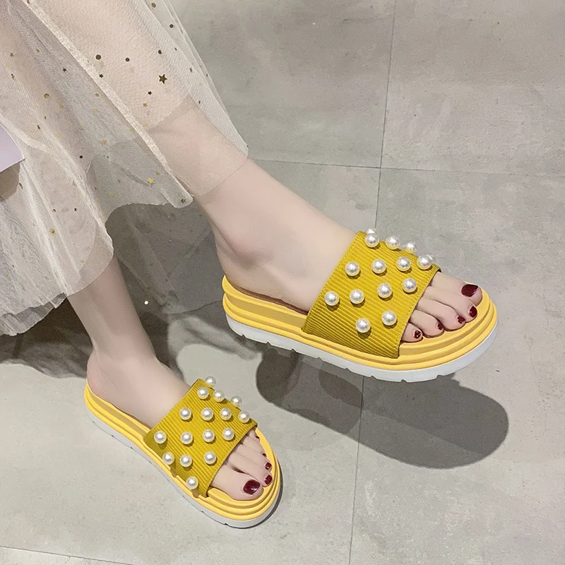 

Shoes Woman 2021 Female Slippers Luxury Slides Med Platform New Designer Beach Flat Rubber Fur PU Shearling Fashion Shoes Ladies