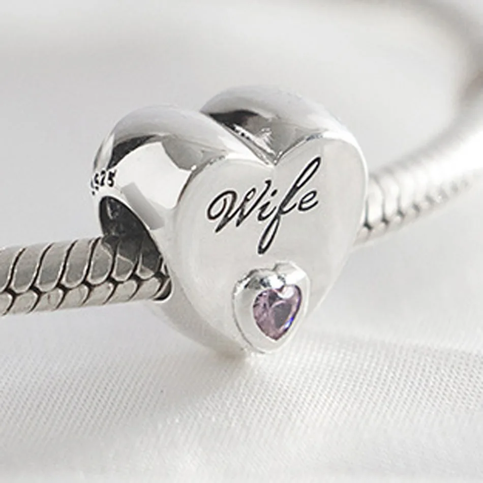 Настоящее Серебро S925 пробы бусины для жены любовь сердце талисманы подходит леди