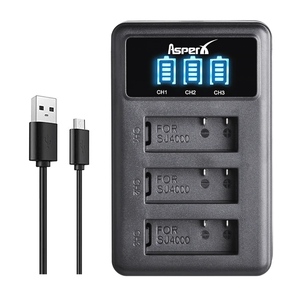 Аккумуляторная батарея SJ4000 3 шт. + зарядное устройство USB со светодиодными слотами