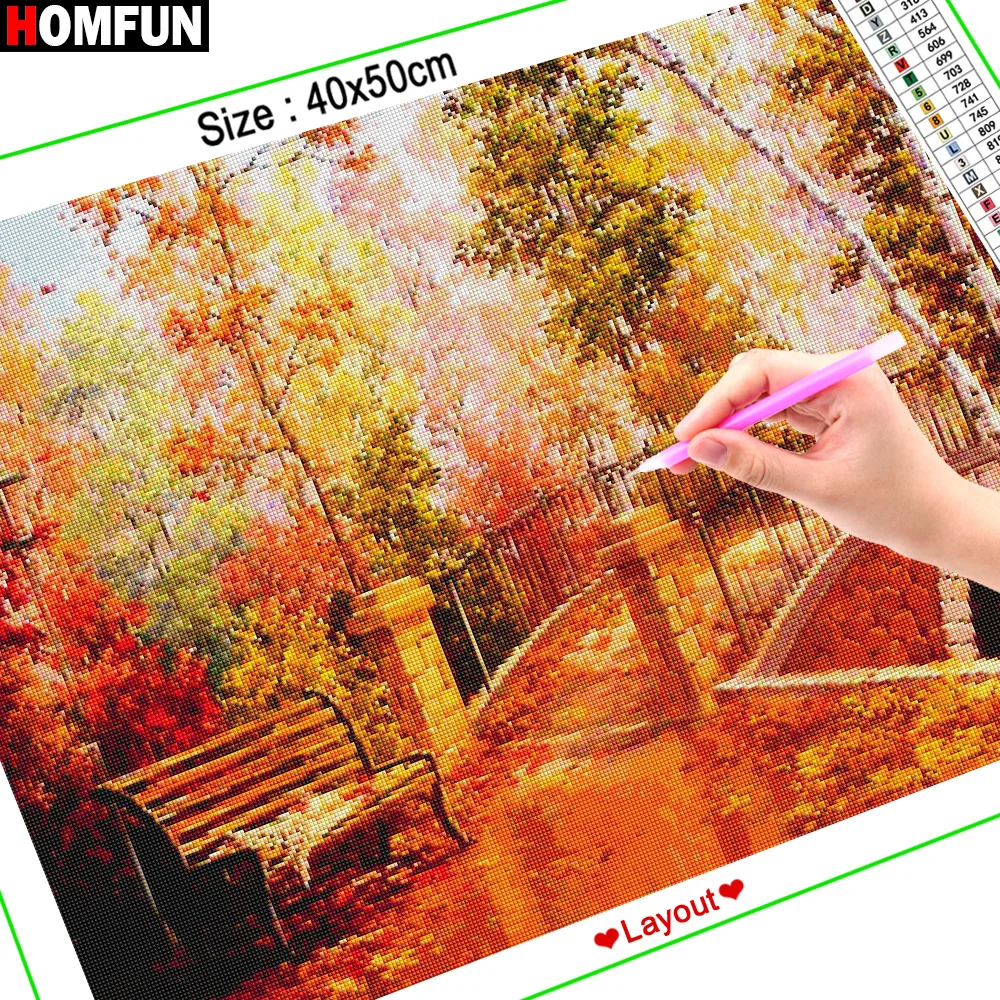 Алмазная вышивка HOMFUN A27247 картина из страз 5D сделай сам крестиком Мост стула