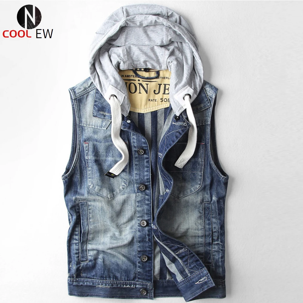 Европейская мода ретро джинсовый жилет с капюшоном пальто - Цена: 19702.37