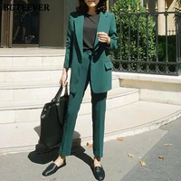bgteever fashion green women blazer suits long sleeve one button blazer pant suit work wear two piece blazer sets female 2020