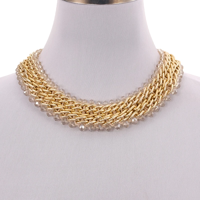 

Массивное Трендовое ожерелье-чокер из бусин и ниток из прозрачного стекла с кристаллами, металлическая цепочка, модные ювелирные изделия д...