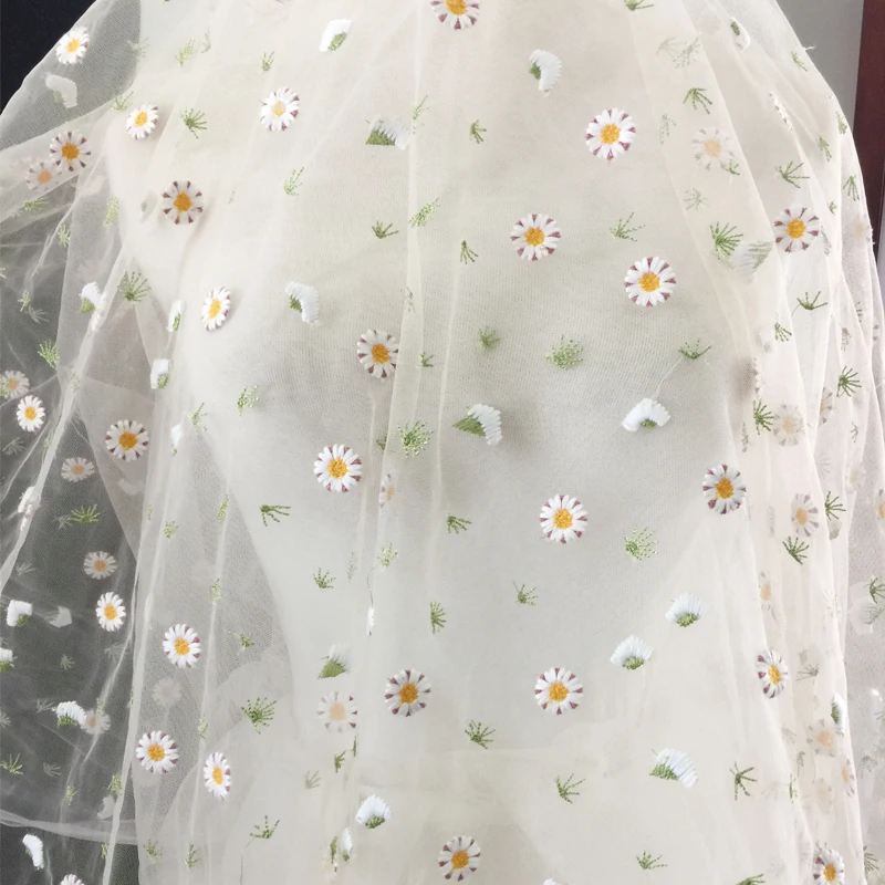 Small Daisy Flower Mesh Embroidery Cloth French Net Lace Fabric DIY Curtain Dress Children's Clothing Baby Clothes Tulle | Дом и сад
