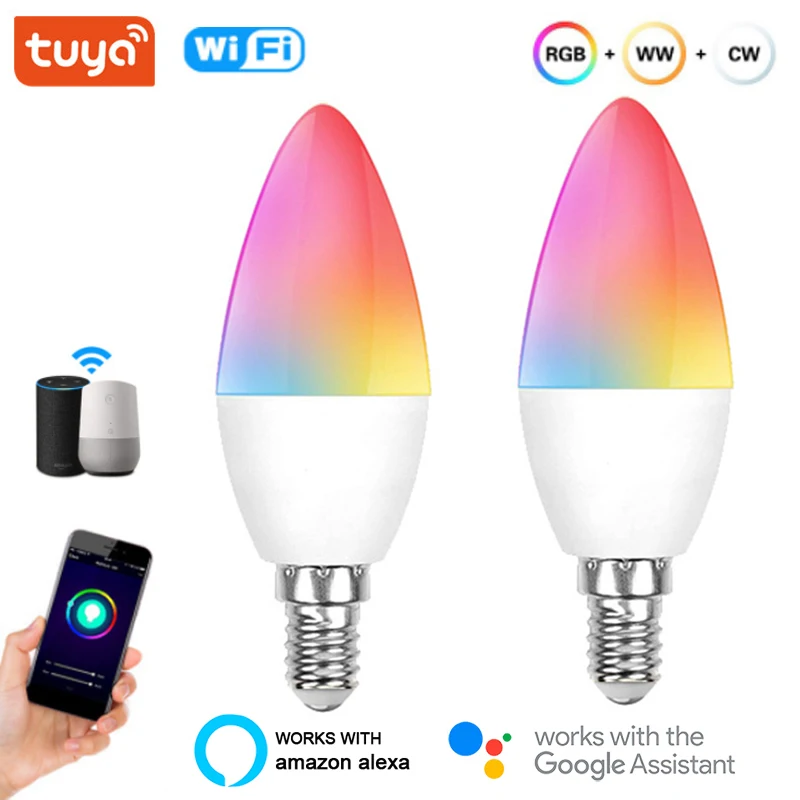 

Умная светильник почка, совместимая с Bluetooth, Wi-Fi, Е14, Е12, светодиодная лампа, работает с Alexa/Google Home, RGB, с функцией регулировки яркости