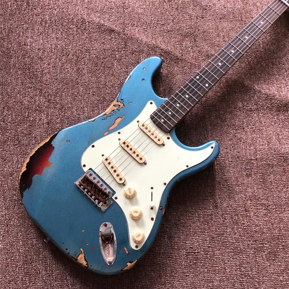 

new arrival hot selling handed relics electric guitar in blue and sunburst , high quality guitar , some countries free shipping