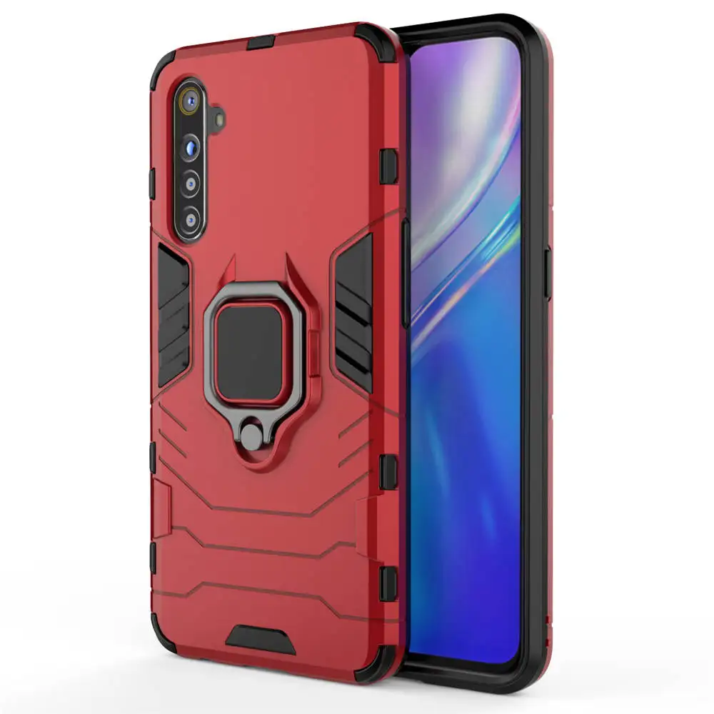 Для Oppo A1K A11X K3 A9 кольцевой держатель чехол для телефона realme 3 5 pro C2 X X2 XT Q Reno 2 магнитный автомобильный противоударный защитный чехол - Цвет: Красный