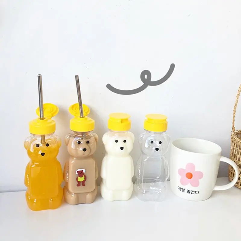 

Lovely Cartoon Bear Straw Cup Water Bottle with Lid Leakproof Home Travel Couples Children Festival Gift