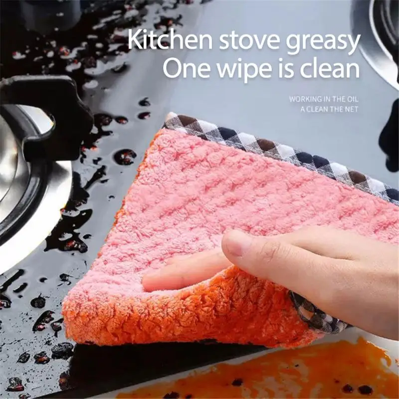 

5PCS Thickened Absorbent Microfiber Kitchen Tableware Dish Cloth Non-stick Oil Household Cleaning Wiping Towel Kichen Tool