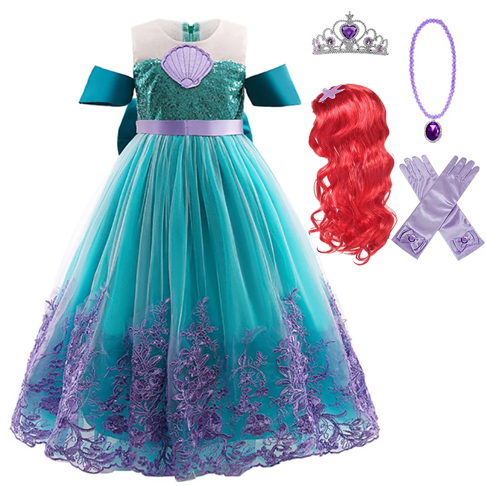 

Платье русалки Ариэль для девочек, маскарадный костюм принцессы на Хэллоуин, детский наряд на карнавал, вечевечерние, Рождество