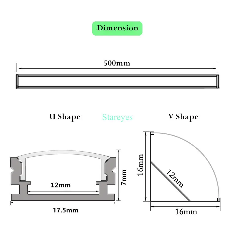 U V Shape 50cm LED Strip Aluminum profile AL Channel Holder Corner Connector Light Bar Kitchen Lamp tape trough Groove | Освещение