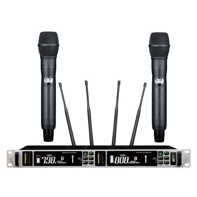 SOM Высокое качество UHF профессиональный двойной беспроводной микрофон Система сценическая производительность динамический 2 канала 2 ручной микрофон - Цвет: Черный