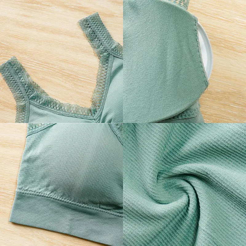 

New Women Lace Padded Bras V-Neck Seamless Sports Underwear Soft Comfortable Tube Top Solid Color Wrap Bra Fashion Lingerie