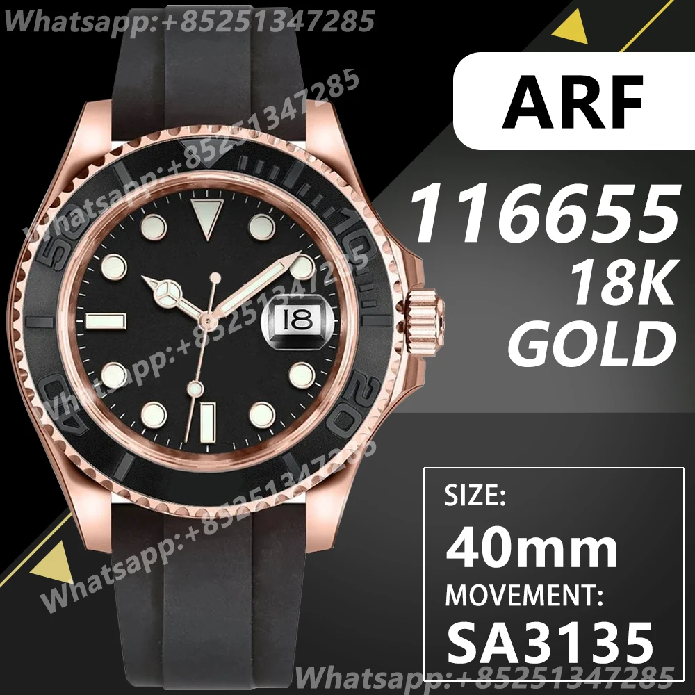 

Часы наручные мужские автоматические, 40 мм, 116655 дюйма, розовое золото, 18 К