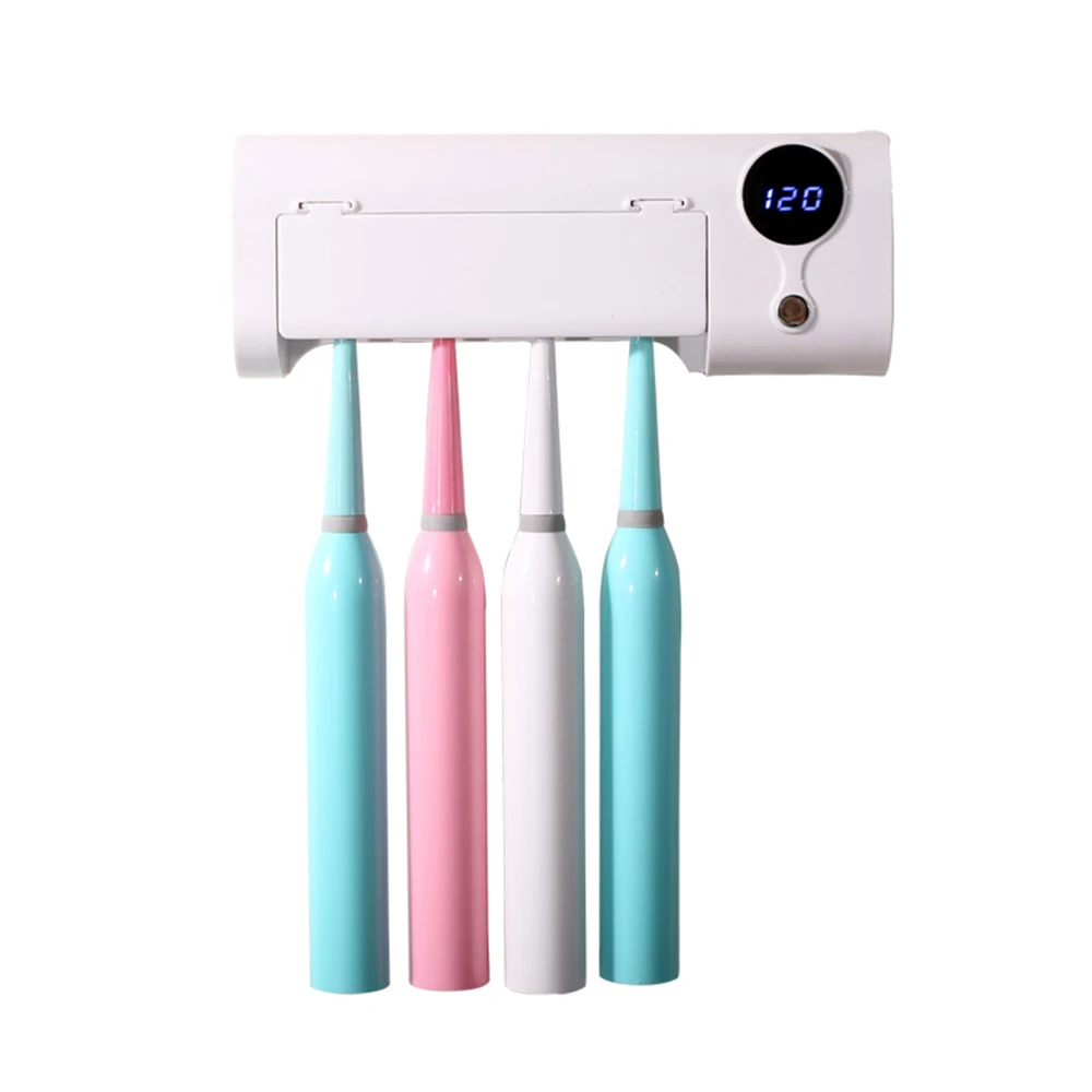 

UV Toothbrush 4 Holder Sterilizer Box Smart Induction Toothbrush Cleaner Toothpaste Lamp Dispenser Wall Mount 1500mAh Capacity