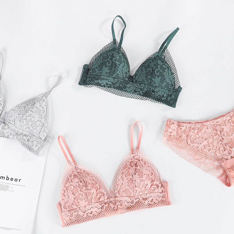 

Комплект с бюстгальтером, Дамский кружевной Треугольный бюстгальтер, сексуальное нижнее белье, комплект с бюстгальтером в французском сти...