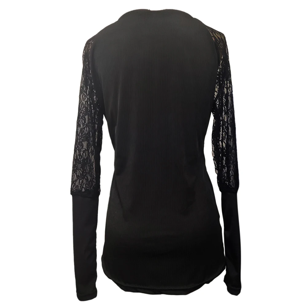 

Casual Women T-Shirt Long Sleeve Fashion Sexy Lace Zipper Pullover Tops Solid Tshirt Top Ladies Clothing Autumn Spring
