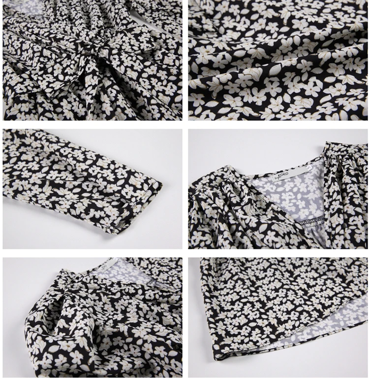 

women dresses summer 2021 dress with long sleeves strappy dress casual women V-neck waist French retro bubble sleeve min dress