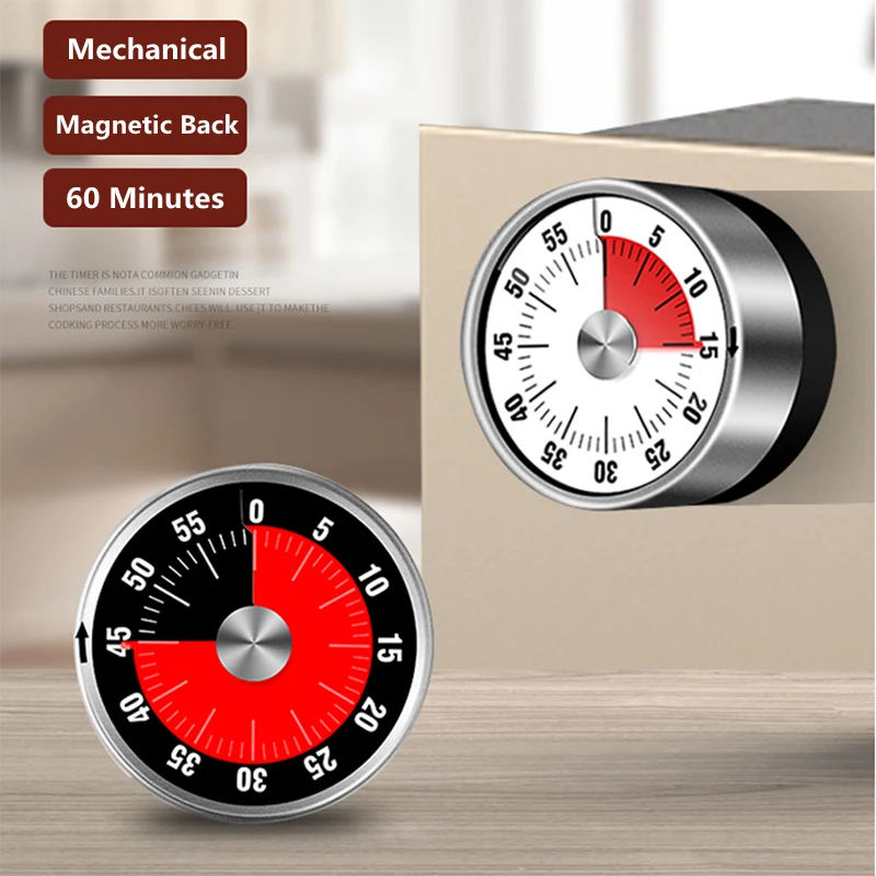 

New Mechanical Kitchen Timer 60-Minutes Alarm Cooking Timer Stainless Steel Visual Timer with Loud Alarm Magnetic Clock Timer