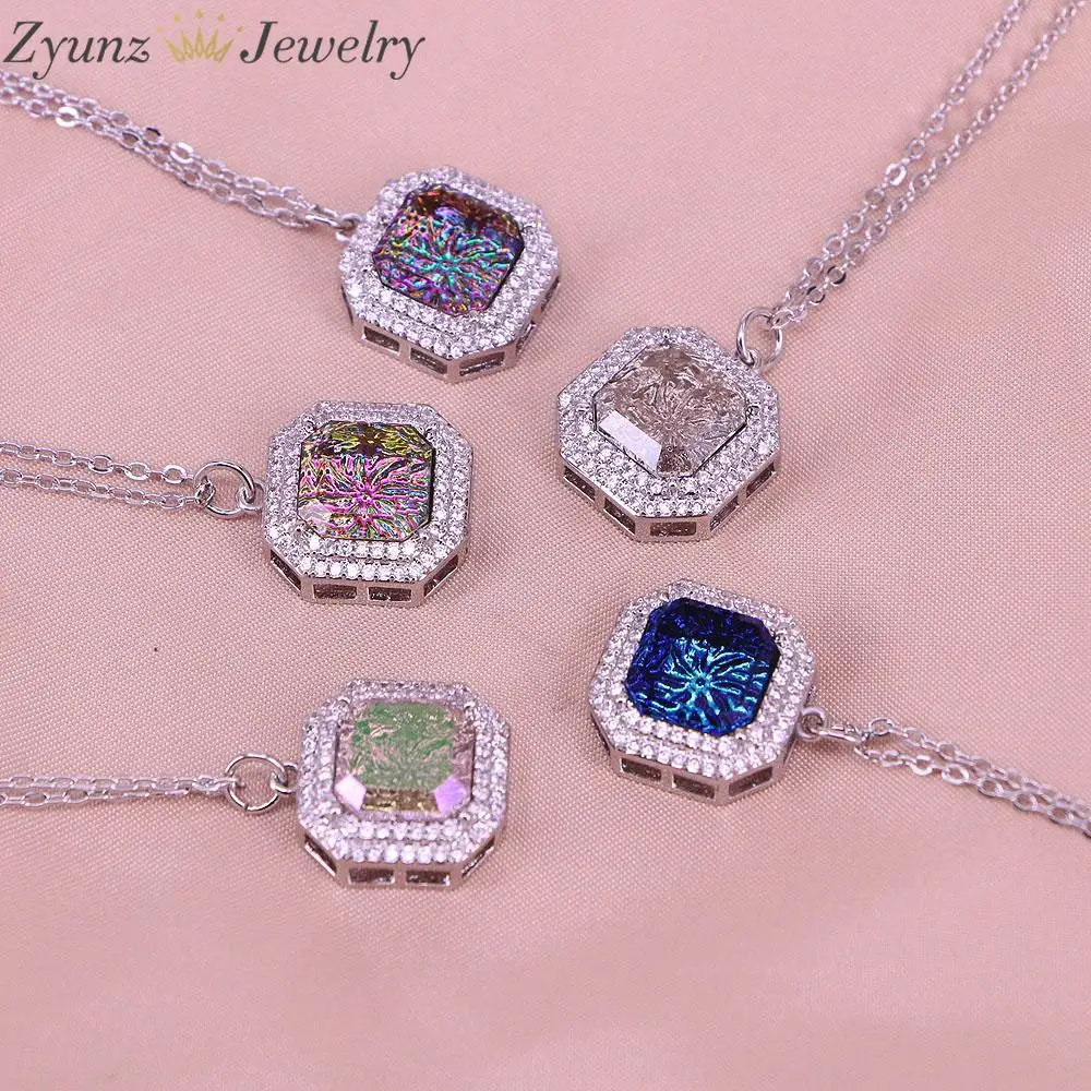 

10 шт., блестящие серебряные подвески с фианитами, украшенные кристаллами