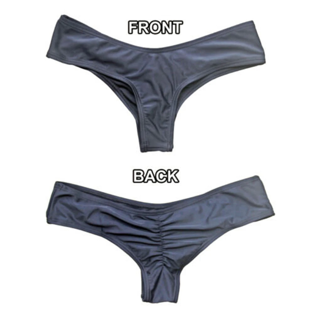 

Classic Swimwear Women Briefs Bikini Thong Cut Short Paragraph Bottom Side Ties Solid Color Brazilian Thong