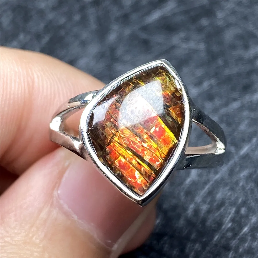 Buy Natural Green Ammonite Ammolite Ring For Women Men Love Gift 15x11mm Beads Luck Crystal Stone Silver Adjustable Jewelry AAAAA on