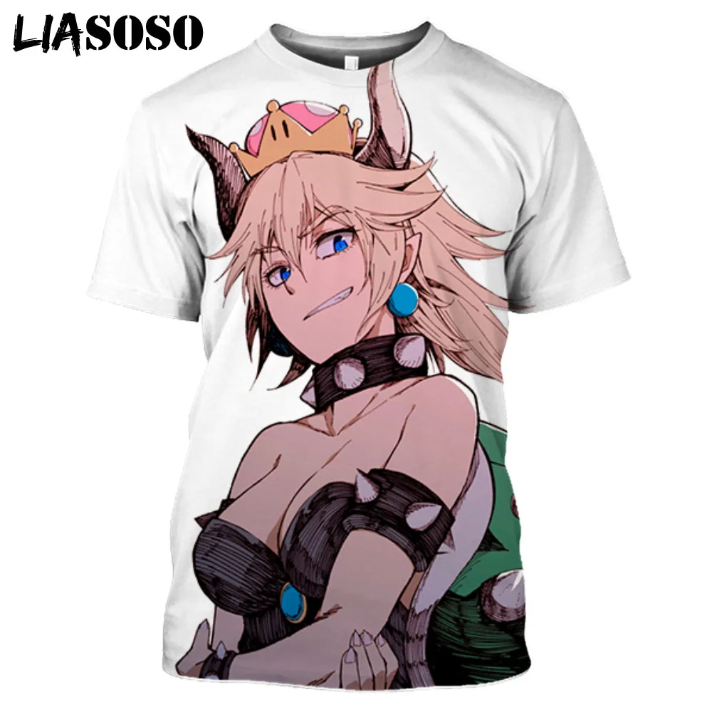 

LIASOSO Japanese Game Nintendo Princess Bowsette Men T-shirt Funny Artwork Printed Cute T Shirt Unisex Harajuku Streetwear Tees