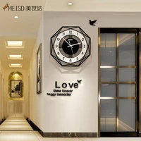 meisd large polygon wall clock mirror stickers hanging wall watches silent mechanism creative home decor horloge free shipping
