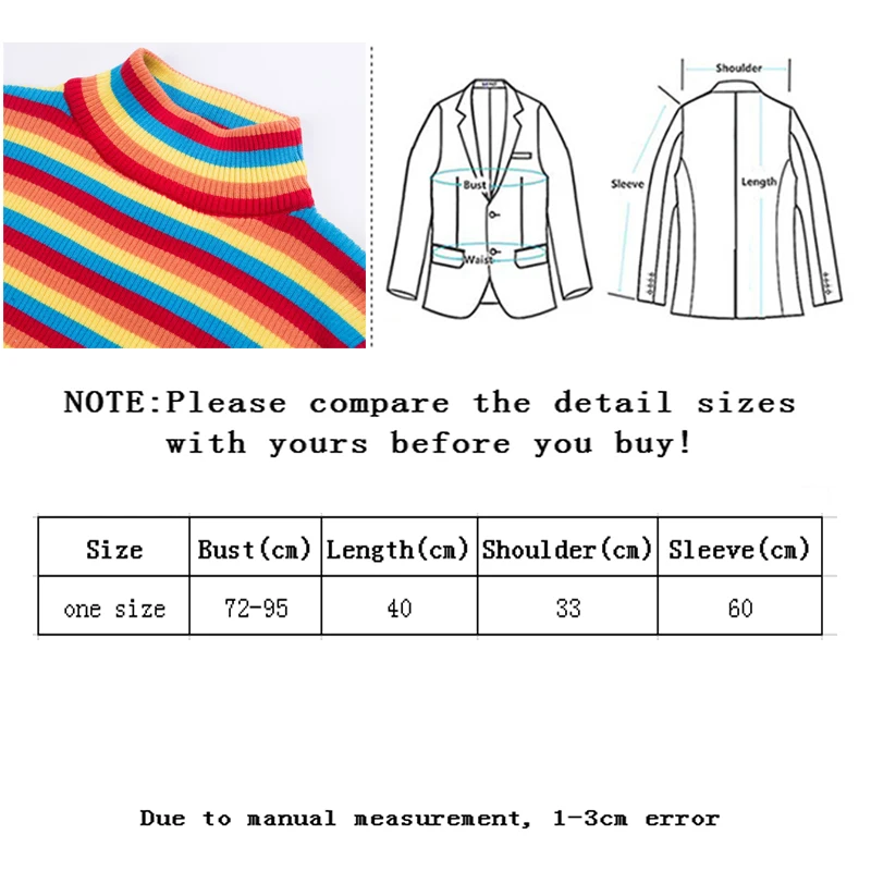 

Vangull Rainbow stripes women sweater jumper knitwear fashion slim sexy women's turtlenecks sweaters and pullovers colorful pull