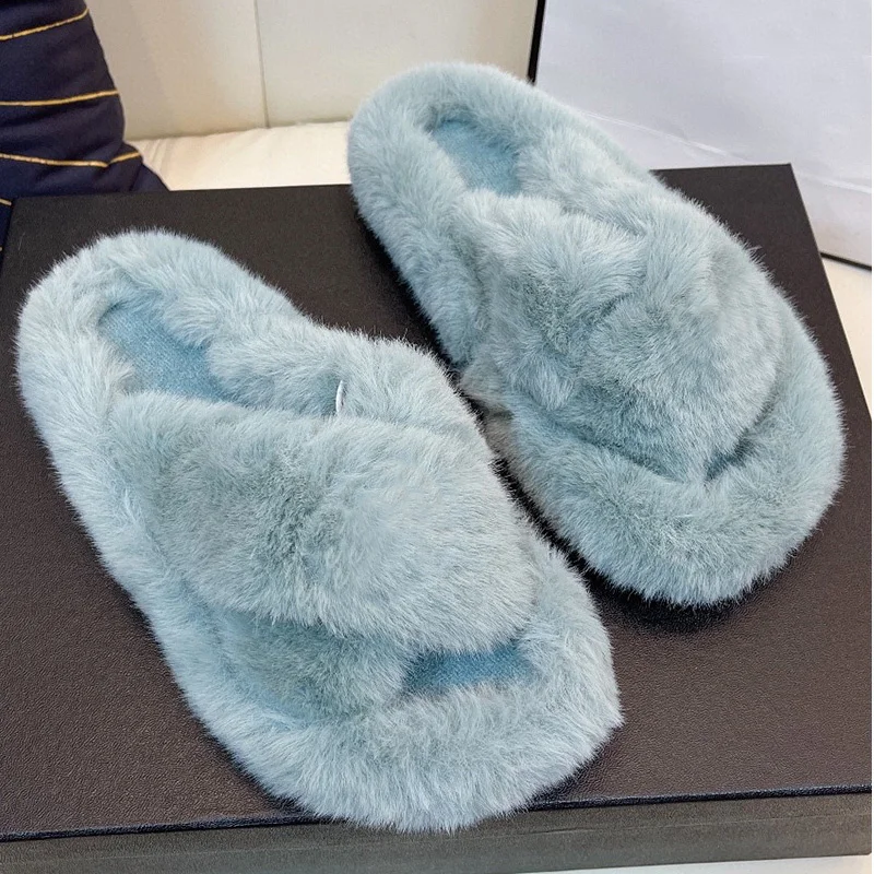 

Шлепанцы женские на платформе, роскошные дизайнерские пушистые сандалии, открытый носок, сланцы, теплые тапочки, Повседневная зимняя обувь,...