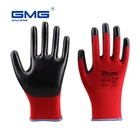 Горячая Распродажа рабочие перчатки GMG CE EN388, красный полиэстер, черный, гладкий Нитриловый защитные маслостойкие перчатки, 6 пар