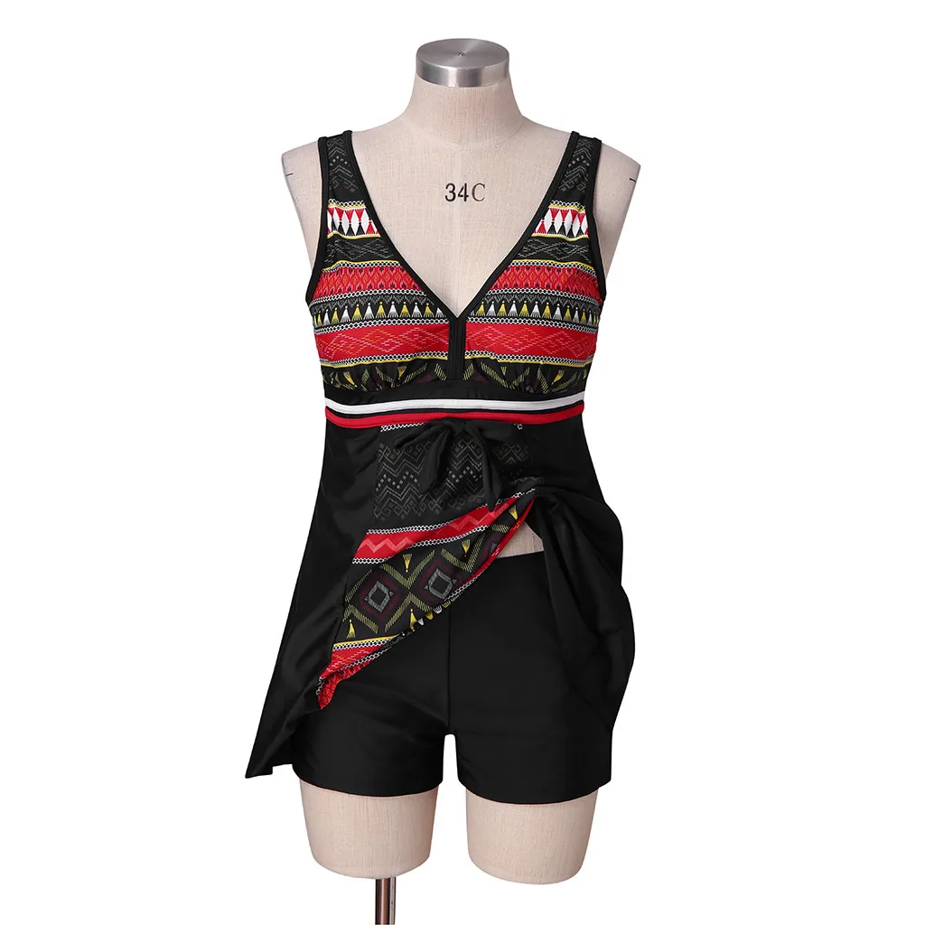 

Plus Size Swimwear Women Black Tankini Tummy Control Swimwear Tank Top Retro Swimsuit With Shorts Two Piece Bathing Suit Bikini