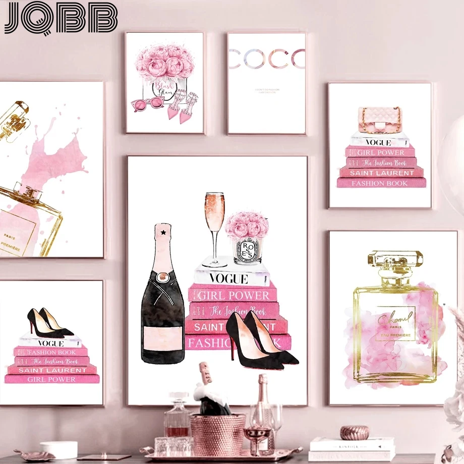 

Champagne Goblet Heels Perfume Nail Polish Fashion Makeup Art Canvas Painting Nordic Posters Prints Wall Pictures Bedroom Decor