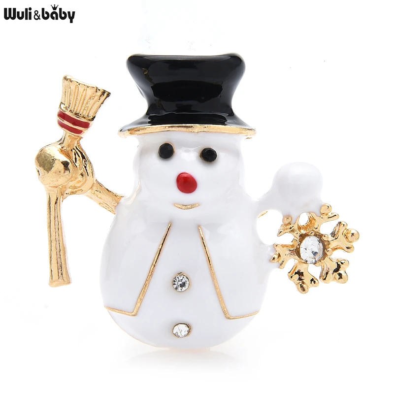 

Wuli&baby Enamel Take Broom Snowman Brooches For Women Men Christmas New Year Brooch Pin Gifts