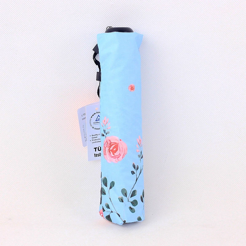 

Ultra Light 200g Flower Pattern Rain Sun Umbrella For Women Portable Pencil Umbrlela Manual 3-fold black coating Sunshade