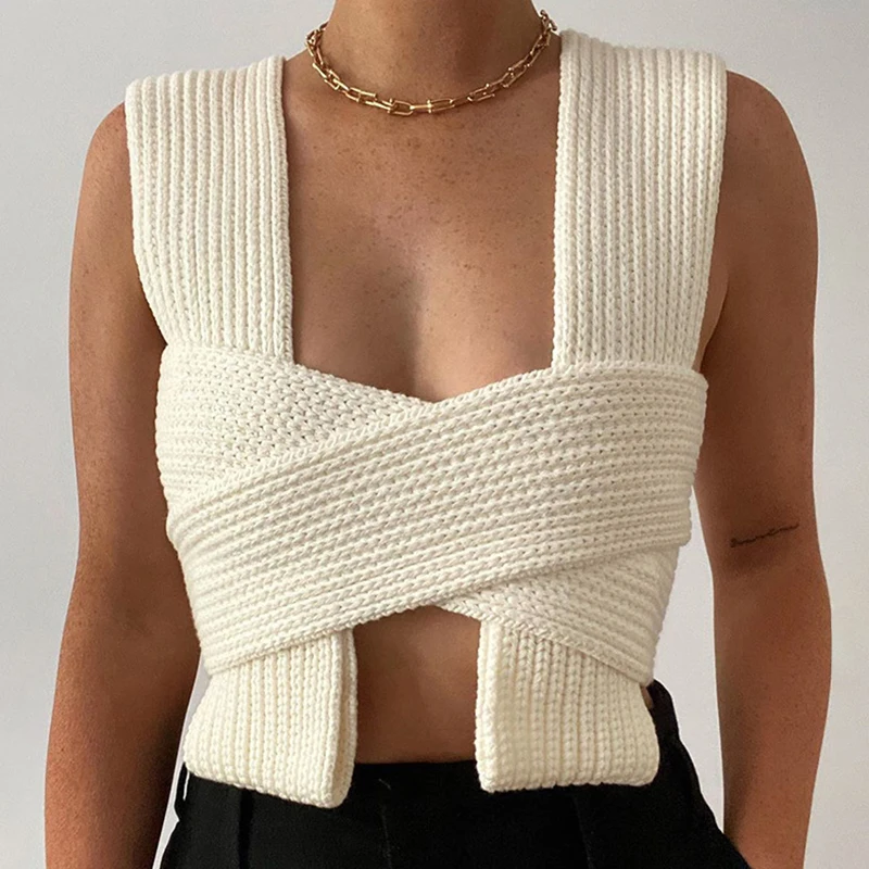 

Sexy Cross Knitted Top Slim Sexy Temperament Bottoming Vest Suspenders Women Summer Ladies Fashionable Strap Tank Club Wear