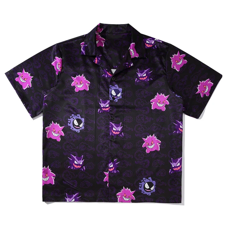 Плиссированные Гавайские пляжные рубашки в стиле хип хоп с принтом черепа