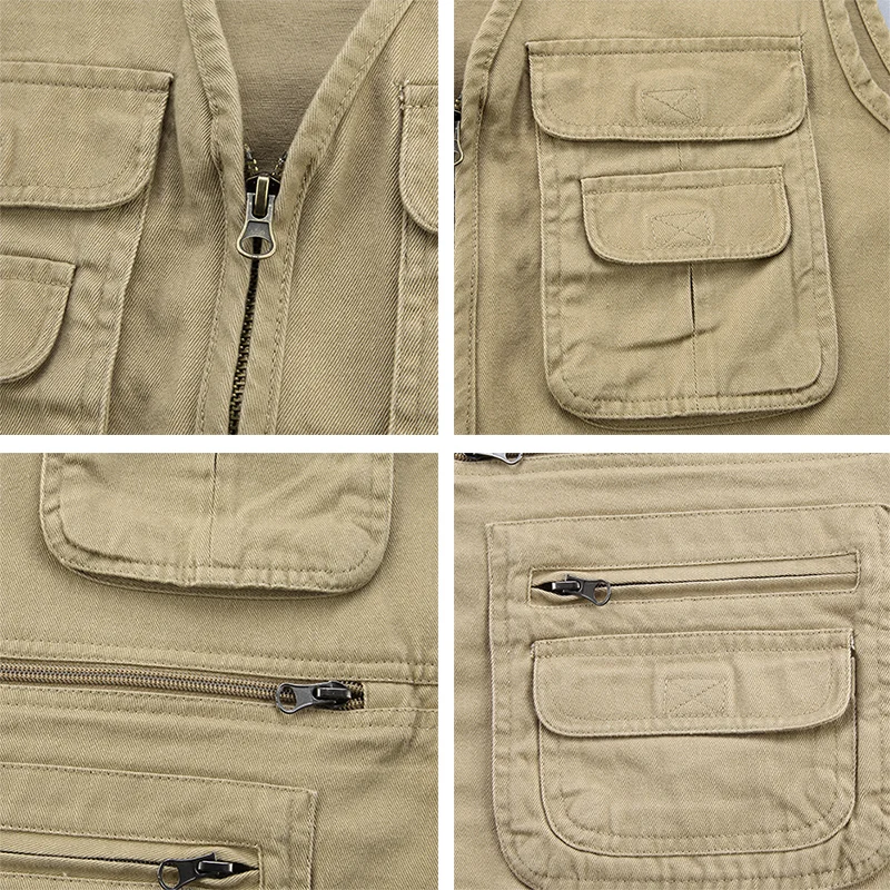 Жилетка мужская хлопковая с множеством карманов повседневная безрукавка жилет