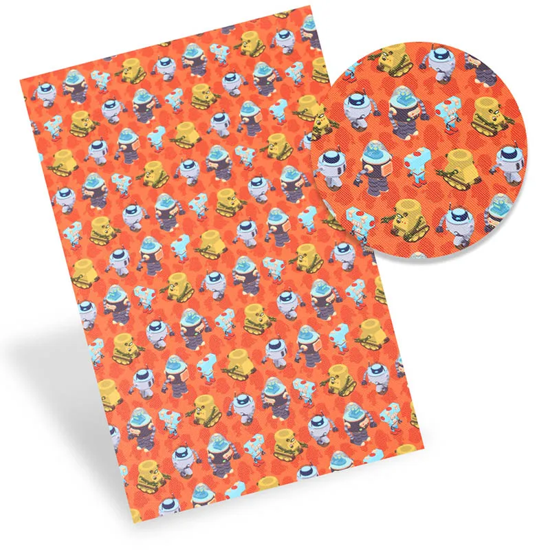 

Faux Leather Sheets Synthetic Leather Printed Vinyl Fabric Robot Spacecraft Handbags Bow Making Materials 22*30cm/A4 0.8mm 1pc