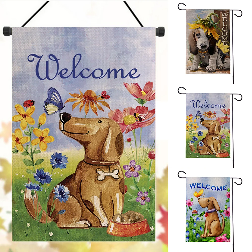 

Welcome Garden Flag Dog Animals Double-sided Banner with Life Is Better with Dog Pattern Outdoor Decoration Funny Dog Flags