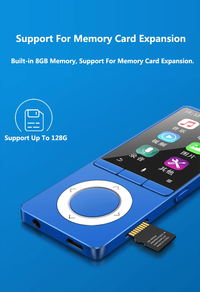 Новое обновление Bluetooth MP3-плеер 8 Гб металлический музыкальный плеер без потерь сенсорный экран с FM, запись, электронная книга Поддержка TF карты до 64 ГБ