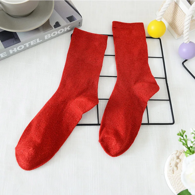 Woman socks shiny fashion filigree woman socks candy color bright sparkling high quality Korean women fashion socks