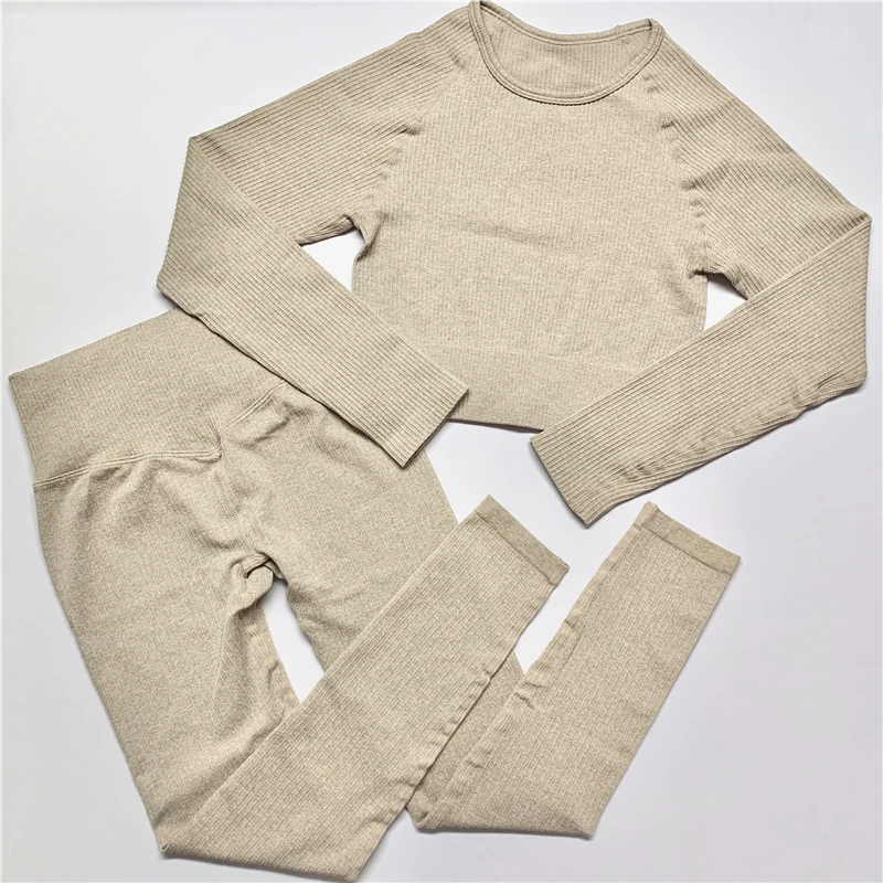 

Long Sleeve Yoga Set Women Sports Wear Vital Seamless Crop Top+Fitness Leggings Tracksuit Female Running Workout Clothes Solid