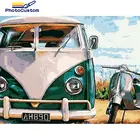 Фотография, Зеленый автобус, пейзаж, набор для рисования по номерам для взрослых, ручная роспись, акриловая краска, краска на канве, декор для гостиной