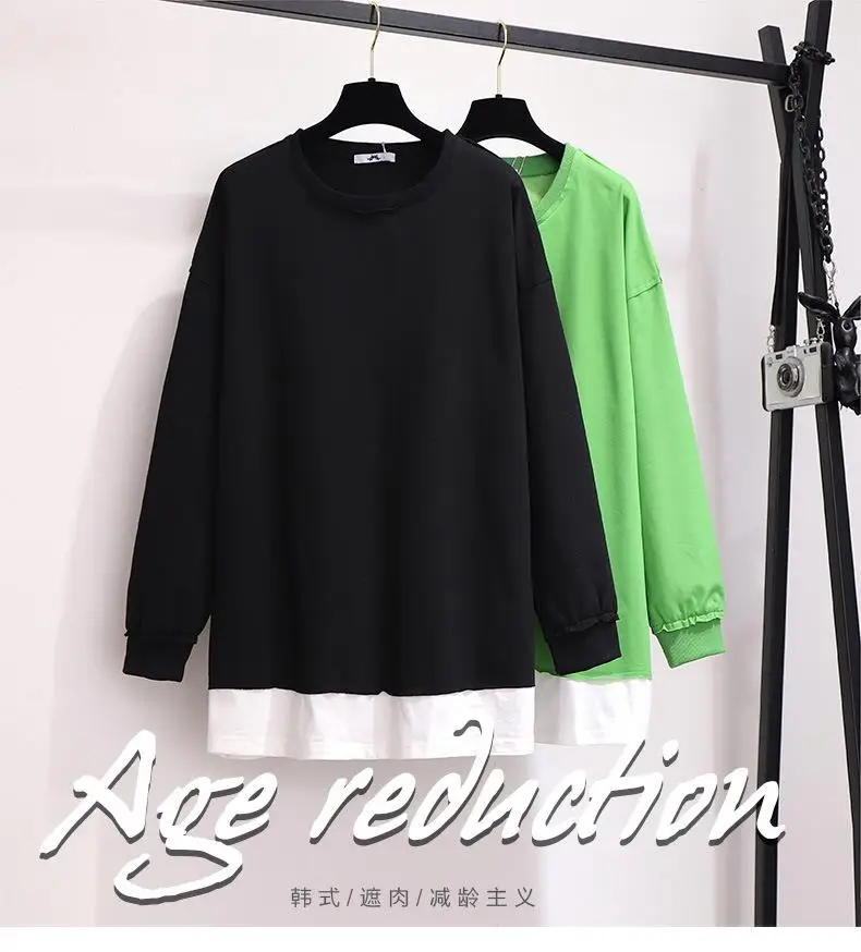 2XL-6XL плюс размер Осенняя Женская толстовка хлопок Повседневный длинный рукав пэчворк пуловер 5XL большой размер зимний свитер Топы