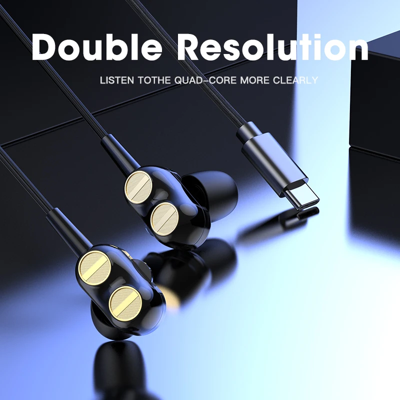 Проводные наушники Typc C четырехъядерные USB вкладыши с двойным драйвером телефона
