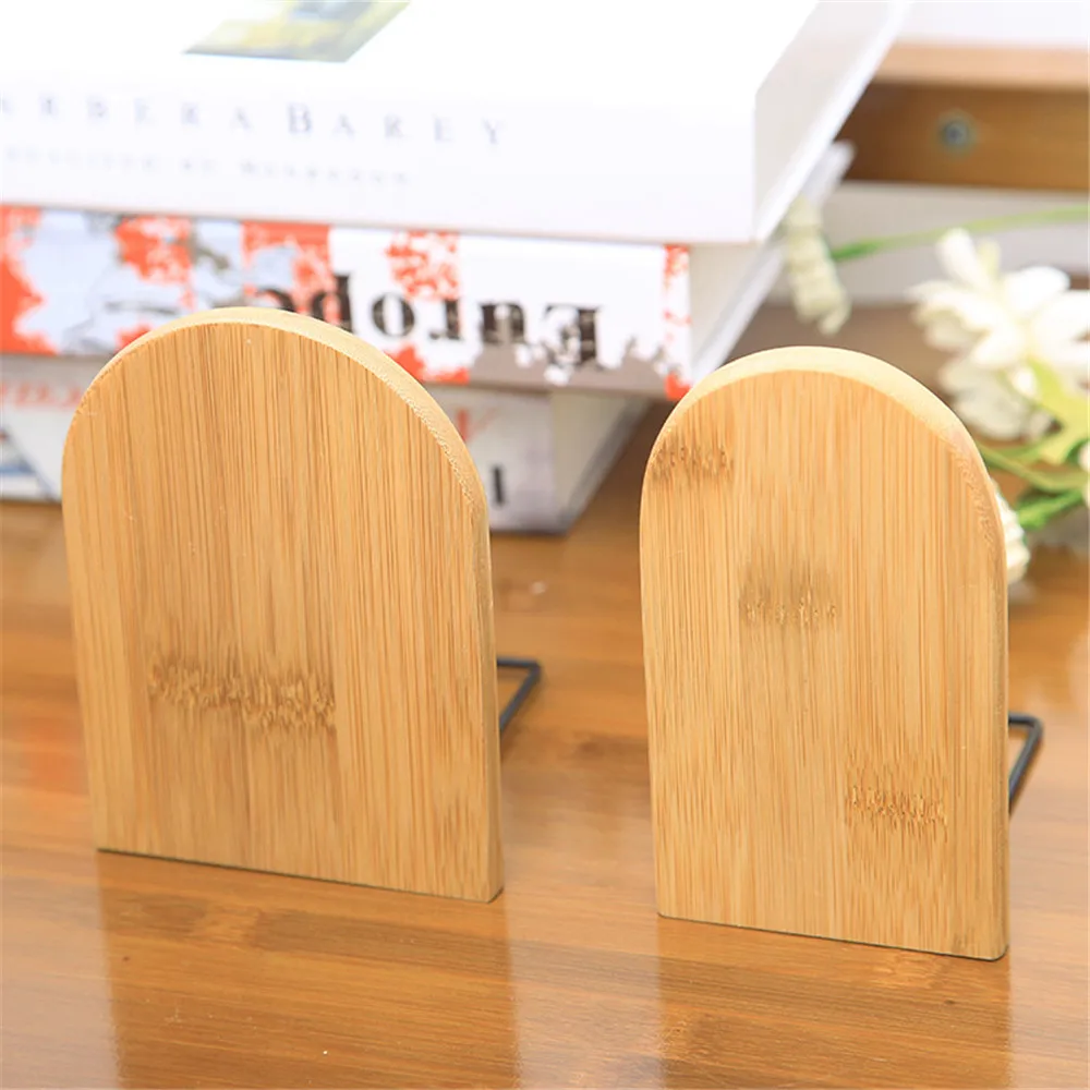 

Wood Bamboo Bookends for shelves Desktop Organizer Office Home Non-Skid book holder stand